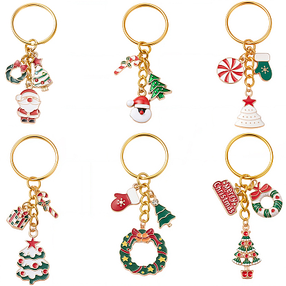 1 Брелки из эмалированного сплава с рождественскими украшениями, с железными разрезными брелоками, золотые