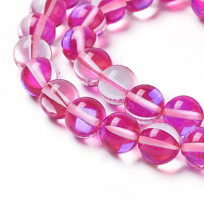 Synthetic Moonstone Beads Strands, Dyed, Holographic Beads, Half AB Color Plated, Round