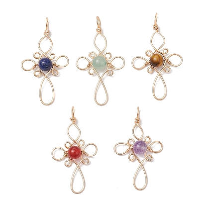 Подвески из натуральной лазурита/зеленого авантюрина/аметиста/тигрового глаза/сердолика, обернутые круглой медной проволокой, цветочные чары, золотой свет, смешанные окрашенные и неокрашенные