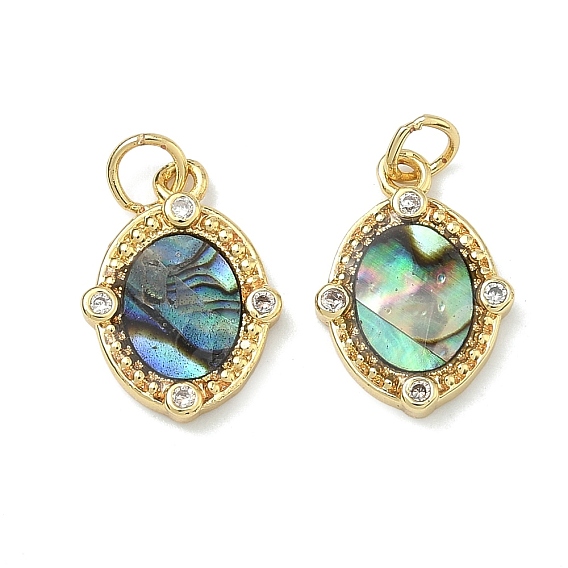 Латунные микро проложить кубического циркония подвески, с естественной оболочкой paua, овальные амулеты, без свинца и без кадмия, стойки покрытие, долговечный