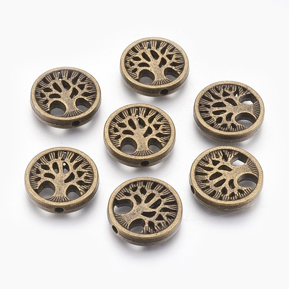 Alloy Beads, Flat Round with Tree, Cadmium Free & Lead Free