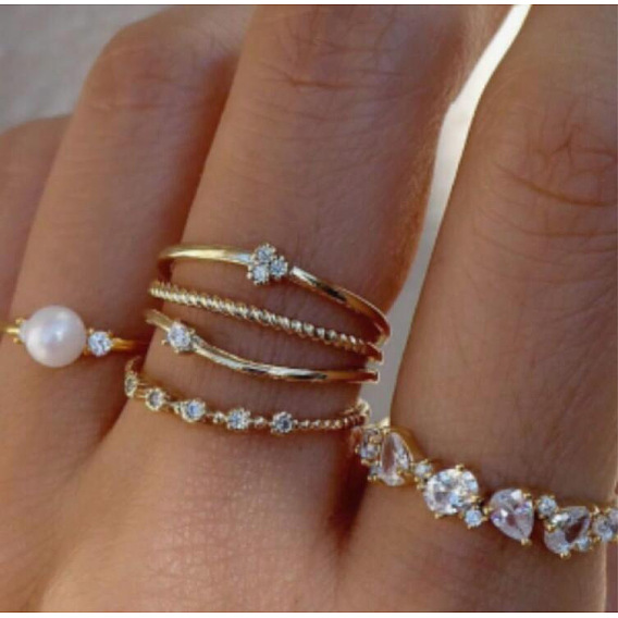 Кольца-манжеты из сплава смешанного стиля со стразами, ракушками и искусственным жемчугом