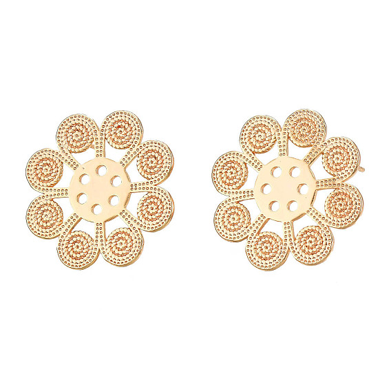 Brass Stud Earring Findings, with Vertical Loop, Cadmium Free & Nickel Free & Lead Free, Flower