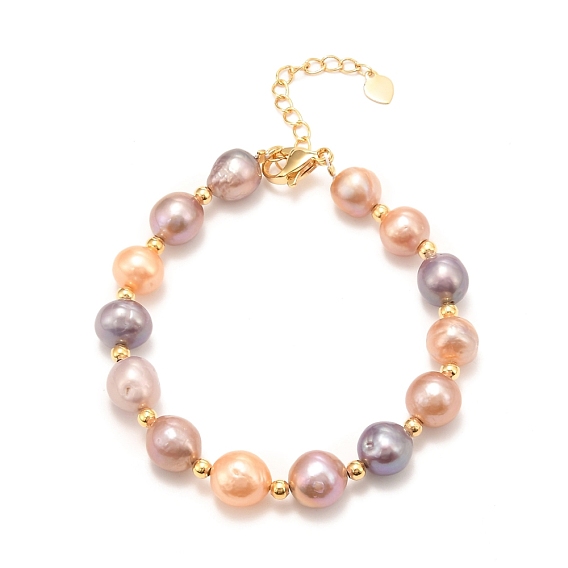Bracelets de perles naturelles, réel 18 k plaqué or, avec des perles en laiton, plaqué longue durée
