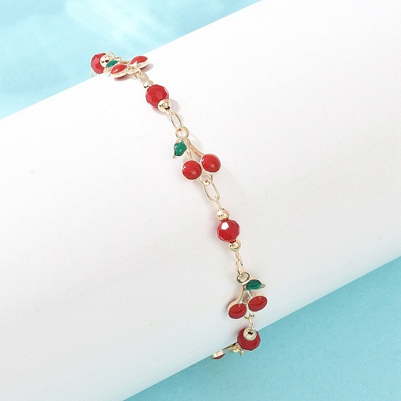 Браслеты из сплава, эмали и стеклянных звеньев, Украшения с подвеской в виде вишни для женщин
