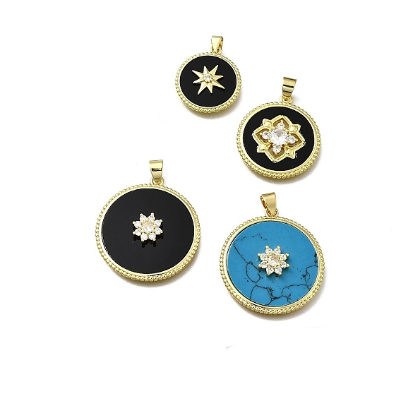 Латунные микро проложить кубического циркония подвески, cmолой, плоско-круглые, без кадмия и без свинца, стойки покрытие, долговечный, реальный 18 k позолоченный