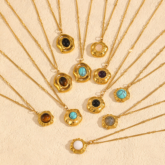 Овальный кулон в виде цветка с драгоценным камнем 304 цепочки из нержавеющей стали для женщин, реальный 18 k позолоченный