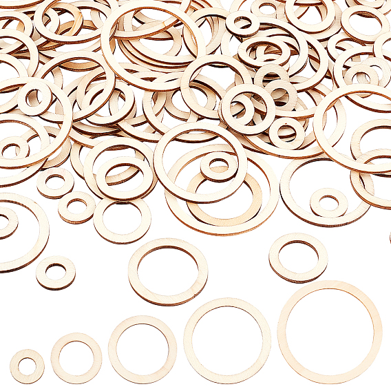 Ahademaker 100шт 5 стиль необработанных деревянных соединительных колец, лазерная резка деревянных украшений, круглые кольца