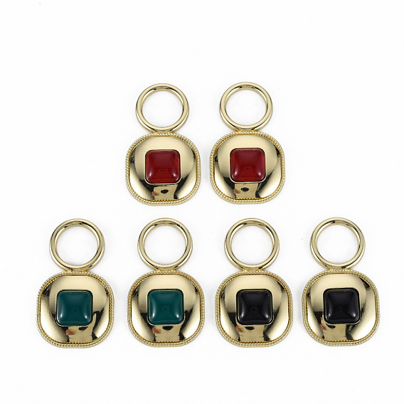 Rack Plating Alloy Pendants, with Resin, Light Gold, Cadmium Free & Nickel Free & Lead Free, Rectangle
