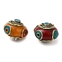 Handmade Tibetan Style Beads, with Synthetic Turquoise & Imitation Beeswax & Brass Findings, Rondelle