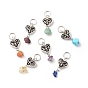 7Pcs 7 Styles Chakra Mixed Stone Chips Alloy Pendants, Natural Green Aventurine & Garnet & Red Aventurine & Lapis Lazuli & Amethyst & Citrine, Synthetic Turquoise, Heart Charm with Butterfly