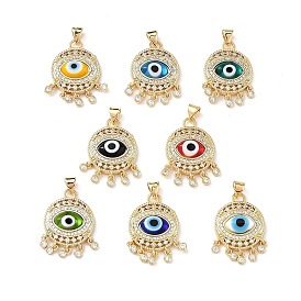 Lampwork Evil Eye Pendants with Colorful Cubic Zirconia, Real 18K Gold Plated Brass Findings, Lead Free & Cadmium free