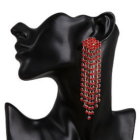 Sparkling Waterdrop Tassel Chain Earrings for Women - Statement Dangle Drop Ear Studs Jewelry