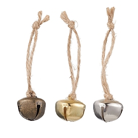 3Pcs 3 Colors Iron Bell Pendant Decoration, Jute Cord for Home Door Hanging Ornaments