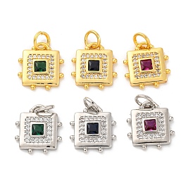 Brass Micro Pave Cubic Zirconia Charms, Long-Lasting Plated, Lead Free & Cadmium Free, Square