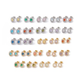 Boucles d'oreilles tige fleur ovale zircone cubique et strass, 304 bijoux en acier inoxydable pour femmes