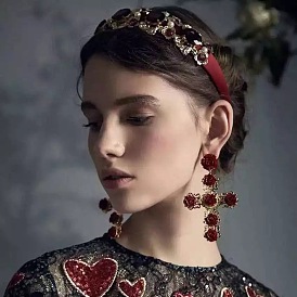 Baroque Rose Flower Cross Long Earrings Vintage European and American Studs