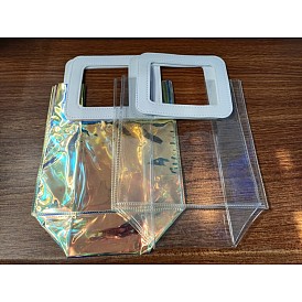 2 Colors PVC Laser Transparent Bag, Tote Bag, with PU Leather Handles, for Gift or Present Packaging, Rectangle