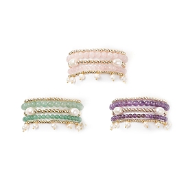 5 шт. 5 комплект браслетов из эластичных бусин из натуральных драгоценных камней и латуни, составные браслеты с подвесками из натурального жемчуга для женщин