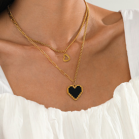 Chic Double-layered Stainless Steel Heart Pendant Necklace for Women with 18K Gold - Perfect Accessory!