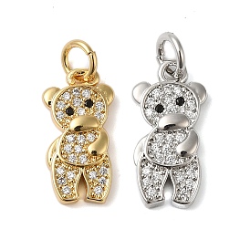 Rack Plating Brass & Clear Cubic Zirconia Pendants, Cadmium Free & Lead Free, Long-Lasting Plated, Bear, with Jump Ring