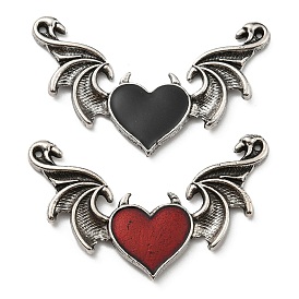 Gros pendentifs en alliage d'émail d'Halloween, argent antique, charmes d'ailes de coeur de diable