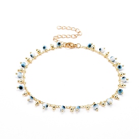 Evil Eye Anklets Making, with Brass Curb Chains and 304 Stainless Steel Lobster Claw Clasps
