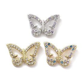 Rack Plating Brass Micro Pave Cubic Zirconia Pendants, Long-Lasting Plated, Lead Free & Cadmium Free, Butterfly