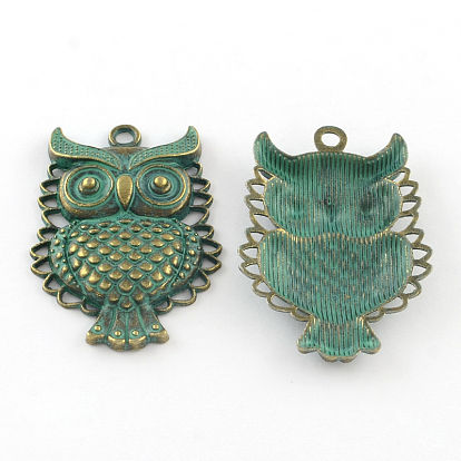 Zinc Alloy Pendants, Cadmium Free & Lead Free, Owl, 46x32x5mm, Hole: 3mm