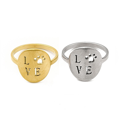 201 Stainless Steel Finger Rings, Oval with Hollow Out Word Love Rings for Women