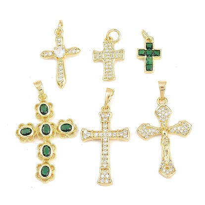 Латунные микро проложить кубического циркония подвески, крест очарование, долговечный, стойки покрытие, без свинца и без кадмия, реальный 18 k позолоченный