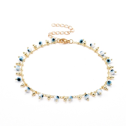 Evil Eye Anklets Making, with Brass Curb Chains and 304 Stainless Steel Lobster Claw Clasps