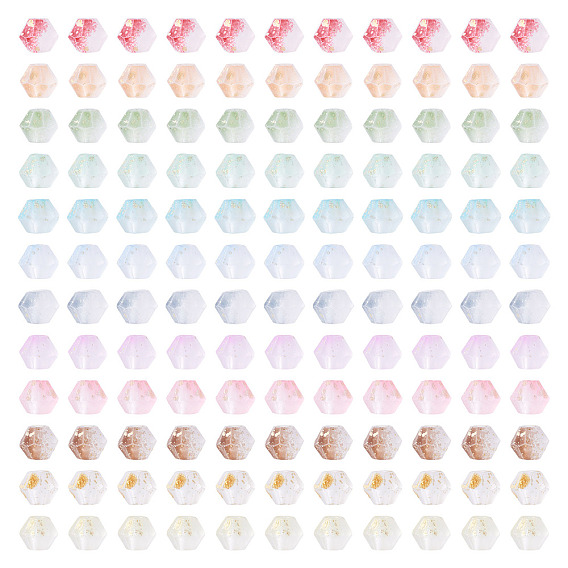 1200шт 12цвета матовые стеклянные бусины, двухконусные, золотой фольгой, граненые