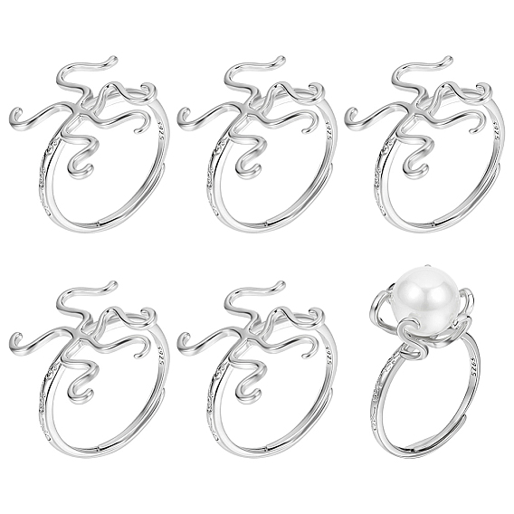 6Pcs Adjustable Brass Ring Components, Ring Settings, Prong Ring Settings