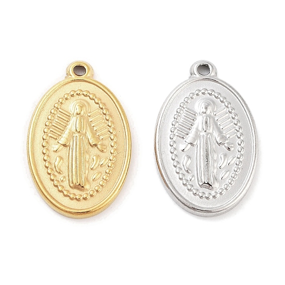 304 Stainless Steel Pendants, Oval with Angel Charm