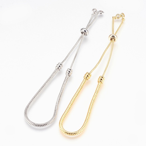Adjustable Brass Bolo Bracelets, Slider Bracelets, with Cubic Zirconia, Lead Free & Cadmium Free & Nickel Free, Long-Lasting Plated