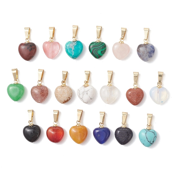 Подвески в форме сердца из натуральных и синтетических смешанных драгоценных камней, с 201 защелкой из нержавеющей стали на поручнях, смешанные окрашенные и неокрашенные