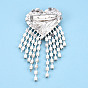 Crystal Rhinestone Heart with Tassel Lapel Pin, Creative Brass Badge for Backpack Clothes