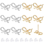 60Pcs 2 Colors Bowknot Alloy Stud Earring Findings, with 304 Stainless Steel Steel Pins & Loop, Cadmium Free & Lead Free, with 60pcs Eco-Friendly Plastic Ear Nuts