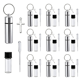 Schmuck selber machen, 10 Stück Kunststoff-Tropfpipetten mit Graduierung, 10 Stück tragbare, kleine Mehrzweckboxen aus Aluminiumlegierung für den Außenbereich und 10 Stück Anhänger aus Zinklegierung, 10 Stück Glasflaschen-Perlenbehälter
