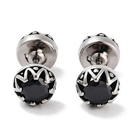 Flat Round 316 Surgical Stainless Steel Pave Black Cubic Zirconia Ear False Plugs for Women Men