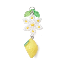 Лимон из стеклянных бусинок с большими цветочными подвесками, с 304 соединительными кольцами из нержавеющей стали и смолы