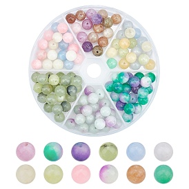 ARRICRAFT 120Pcs 6 Style Natural Dyed White Jade Beads, Round