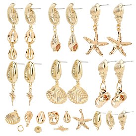 SUNNYCLUE Ocean Theme DIY Earring Making, with Alloy Stud Earring Findings, Steel Pins, 304 Stainless Steel Jump Rings, Brass Pendants & Ear Nuts