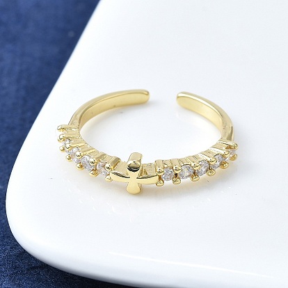 Открытые манжеты из латуни с микропаве и прозрачным цирконием для женщин, без кадмия и без свинца, крестик