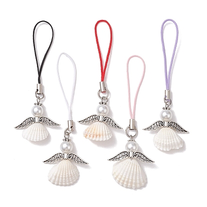 Shell Mobile Straps, with Alloy Findings, Angel