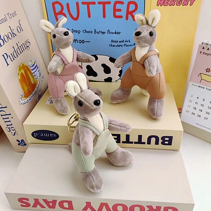Cute Kangaroo Plush Cotton Doll Pendant Keychain, Pendant Decorations with Alloy Findings