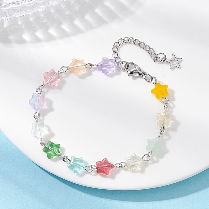 Браслеты-цепочки из стеклянных бусин-звездочек, окрашенных распылением, для женщин, с 304 цепями на концах из нержавеющей стали