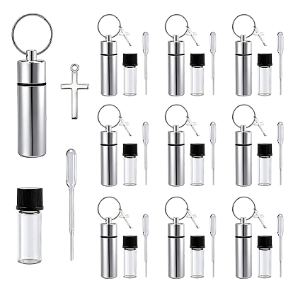 Schmuck selber machen, 10 Stück Kunststoff-Tropfpipetten mit Graduierung, 10 Stück tragbare, kleine Mehrzweckboxen aus Aluminiumlegierung für den Außenbereich und 10 Stück Anhänger aus Zinklegierung, 10 Stück Glasflaschen-Perlenbehälter