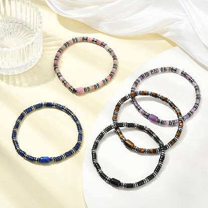Немагнитные синтетические гематитовые и натуральные драгоценные камни, эластичные браслеты для женщин и мужчин., диск и овал
